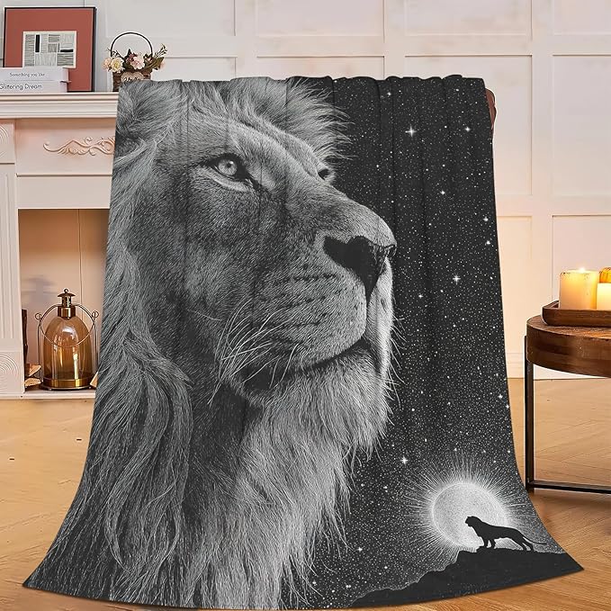 Lion Throw Blanket Soft Warm Cozy Lions Wildlife Blankets Fuzzy Plush Fleece Lion Blanket Gifts for Couch Bed Sofa Home Decor 40''X50''