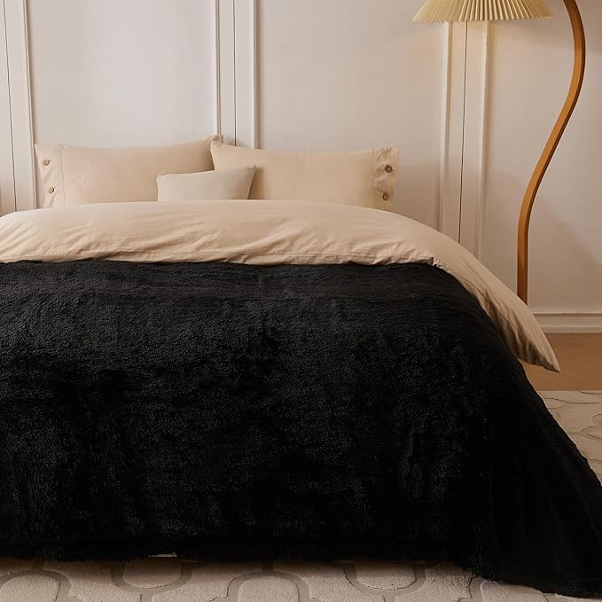 COOVA Ultra Soft Faux Fur Twin Blanket – Fuzzy Fluffy Cozy Microfiber Blankets, Warm Thick Plush Sherpa Fleece Throw Blanket for Couch,Bed,Sofa,Ideal Gift for Women.(Black, 60"x80")