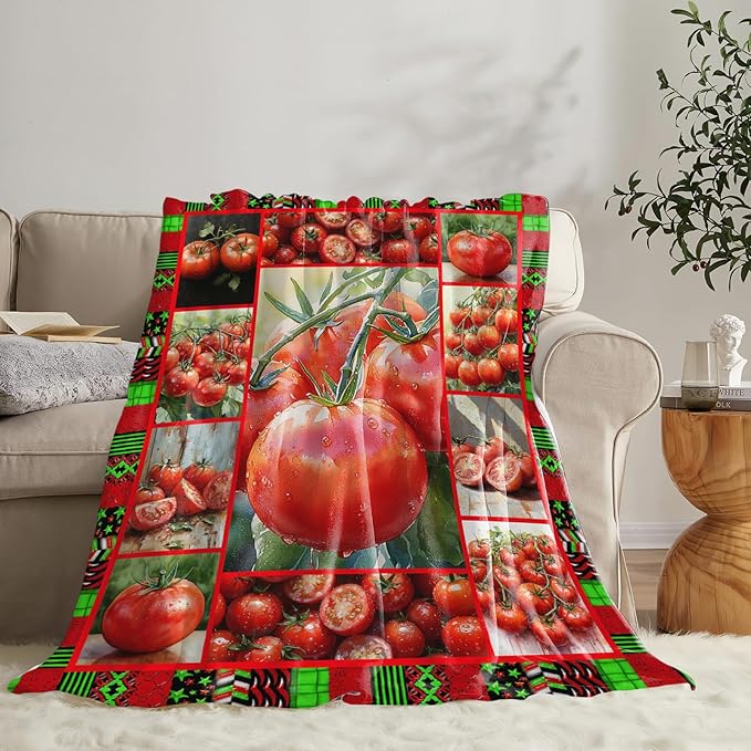 Tomato Blanket for Girls Women Adults Kids Soft Cozy Fleece Healthy Fruits Vegetables Throw Blankets Gifts Warm Flannel Plush Lightweight Decor for Couch Bed Sofa 60"X50"
