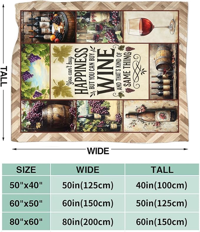 Vintage Wine Blanket for Girls Women Men Adults Soft Cozy Fleece Wine Estates Throw Blankets Winery Gifts Warm Flannel Plush Stuff Lightweight Decorative for Couch Bed Sofa 50"X40"