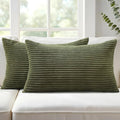 Mecatny Corduroy Decorative Throw Pillow Covers 12x20 Set of 2 for Sofa Living Room, Soft Neutral Boho Couch Pillow Covers for Home Decor, Olive Green
