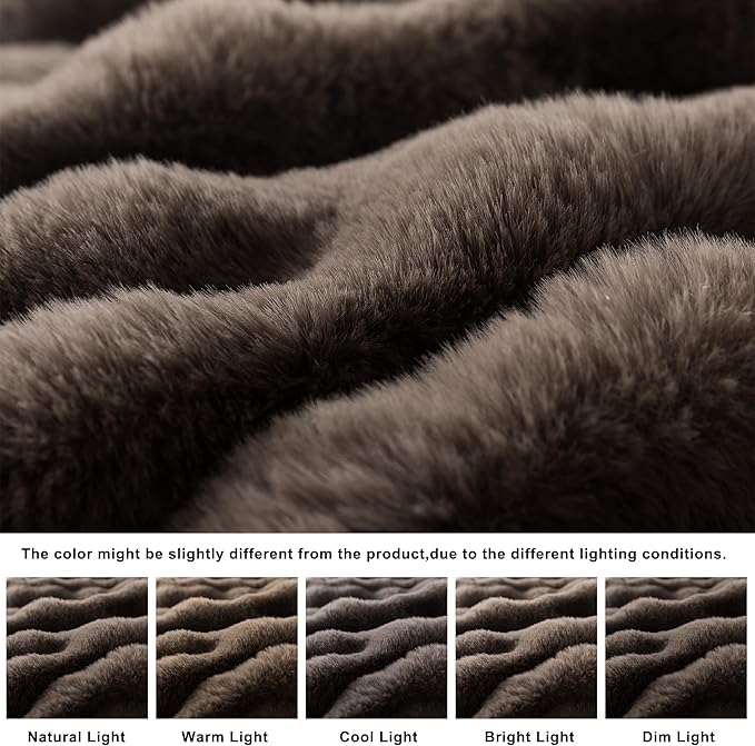 WDCOZY Luxury Bubble Throw Blanket, Brown Faux Rabbit Fur Mink Plush Throw for Couch Sofa Bed, Super Soft Fluffy Cozy Decorative Blanket, Thick and Warm, Living Room Decor, Small 50x60 inches