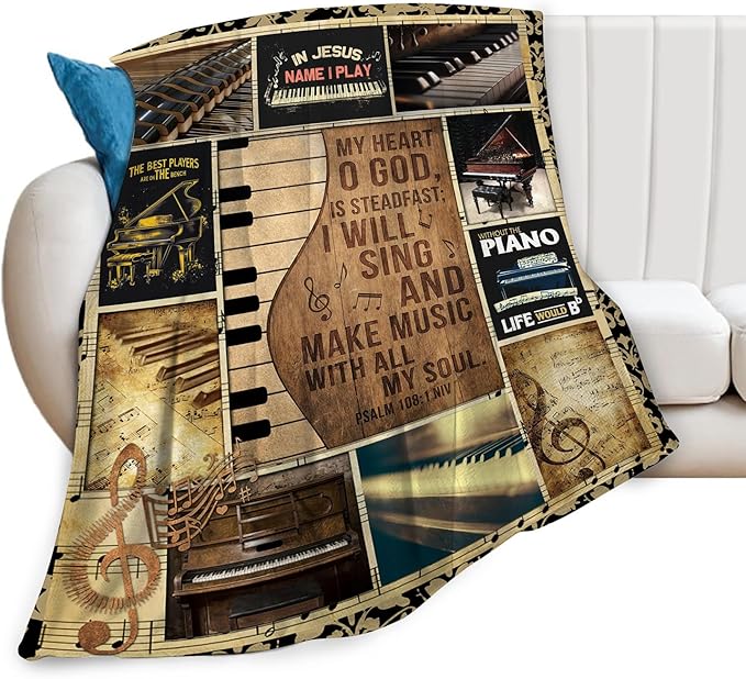 Vintage Piano Blanket Music Throw Blankets Decor Stuff Cozy Flannel Fleece Soft Plush Fuzzy Warm Lightweight Bedding Gifts for Women Girls Kids 60"X50"