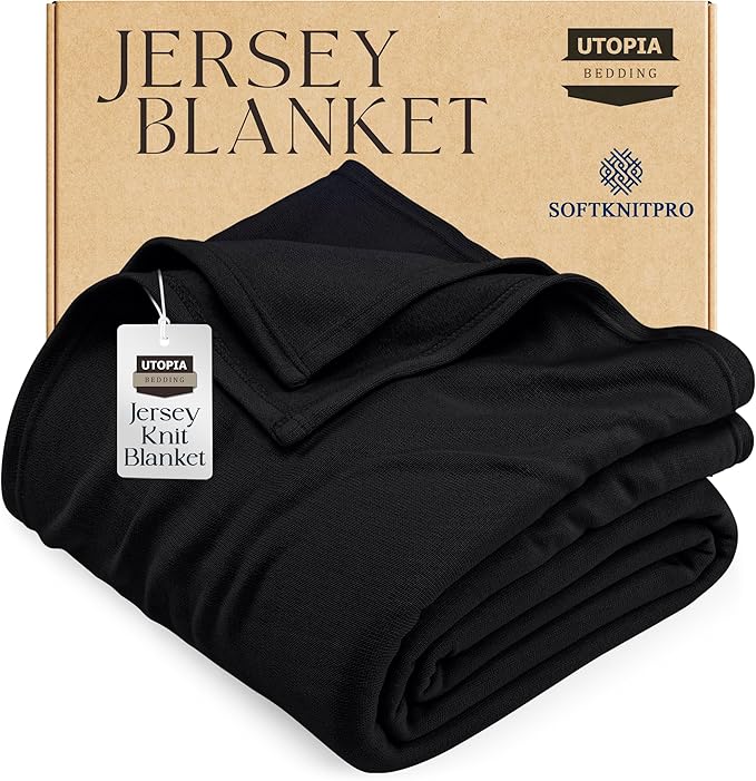 Utopia Bedding Knit Blanket Full Size (90x84 Inches, Black) Soft Lightweight Jersey Breathable Sweatshirt Blanket for Bed,Couch & Sofa