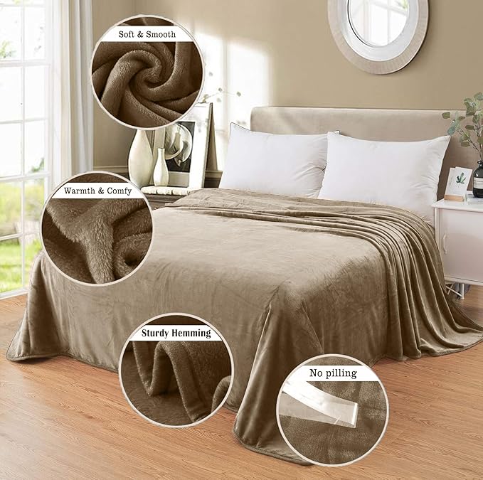 Soft King Size Blanket for All Season Warm Fuzzy Microplush Lightweight Thermal Fleece Summer Autumn Fall Winter Spring Blankets for King Calking Bed Couch Sofa,90x108 Inches,Taupe