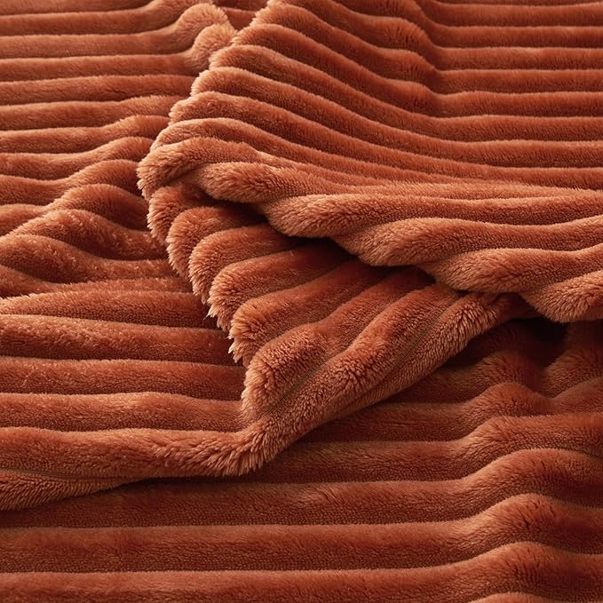 MIULEE Rust Throw Blanket 3D Ribbed Jacquard Fleece Flannel Velvet Plush Decorative Bed Blanket (Throw, 50" x 70") - Super Soft, Lightweight, Warm and Cozy for Couch Sofa