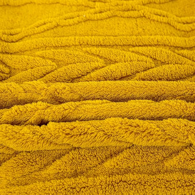 YUSOKI Sherpa Large Throw Blanket Single Layer,Light Weight(1.7lb),370GMS-3D Stylish Design for Gift Home Decor (Mustard Yellow,50"x65")