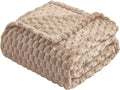 Vessia Flannel Fleece Throw Blanket(50x70 inch), 3D Jacquard Camel Fuzzy and Warm Blanket for Couch,Sofa,Bed,Chair, 300GSM Super Soft Touch Cozy Lightweight Light Brown Throw For All-Season Home Decor
