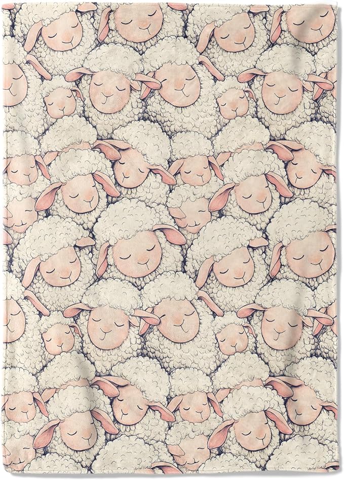 Sleepy Sheep Fleece Blanket - 50x60in Cute Goat Throw Blankets,Soft Cozy Lightweight, Ideal for Living Room Home Whimsical Decor and Kids Women Girls Spring Gifts