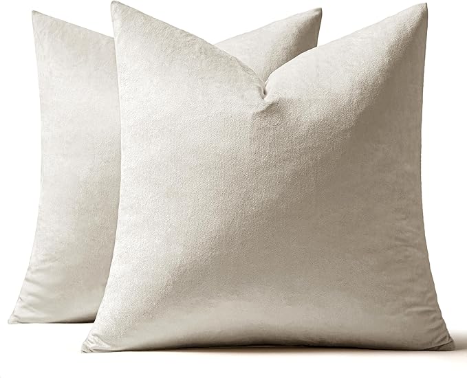 MIULEE Velvet Throw Pillow Covers 12x12 Inch, Pack of 2 - Cream White, Soft Solid Small Decorative Pillow Covers Modern Luxury Home Decor for Spring Couch Sofa Chair Bedroom Livingroom Car