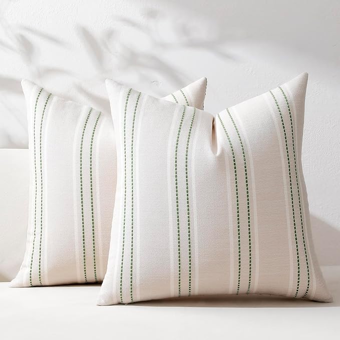 Hckot Spring Throw Pillow Covers 22x22 Set of 2 Grass Green Pillow Covers Farmhouse Decorative Pillows Textured Linen Square Cushion Covers for Sofa Couch Bed Living Room Decor(Grass Green)