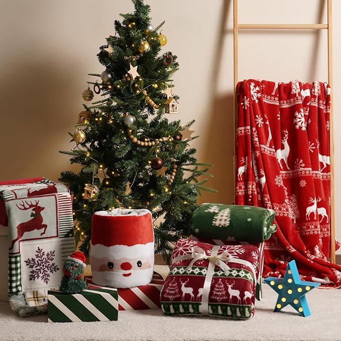 PHF Printed Fleece Blanket Queen Size, No Shed No Pilling Ultra Soft Plush Cozy Xmas Prints Theme Home Décor Flannel Blanket for Bed, Sofa, Couch and Gift, 90" x 90", Rindeer