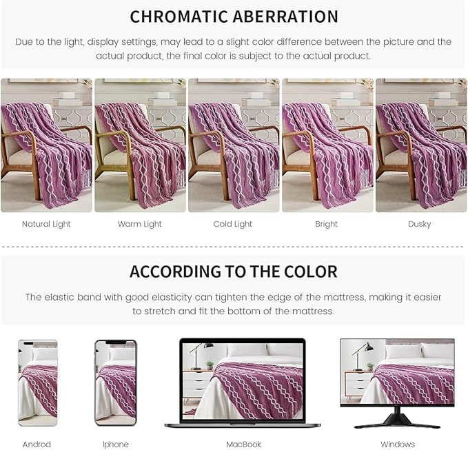 BOURINA Fluffy Chenille Knitted Fringe Throw Blanket Lightweight Soft Cozy for Bed Sofa Chair Throw Blankets Deep Purple 50" x 60"