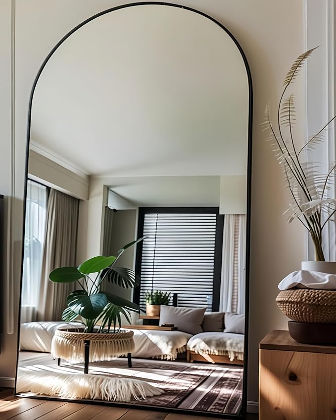 Full Length Floor Mirror, 82x42 Inch Oversized Arched Standing Mirror in Black for Bedroom, Living Room, Dressing Room - Elegant Freestanding Leaning Mirror Decor