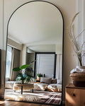 Full Length Floor Mirror, 82x42 Inch Oversized Arched Standing Mirror in Black for Bedroom, Living Room, Dressing Room - Elegant Freestanding Leaning Mirror Decor