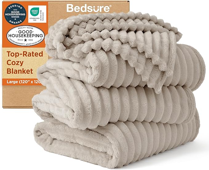 Bedsure GentleSoft Large Fleece Blanket for Bed - Cozy Soft Throw Blankets for Women, Cute Large Throws for Girls, Beige, 120x120 Inches