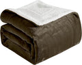 Elegant Comfort Ultra Soft Reversible Flannel Sherpa Blanket - Cozy Silky Fleece Throw for Couch, Bed - Plush Fuzzy Warm Winter Blanket for Gift, Full, Brown