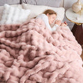 NEWCOSPLAY Faux Fur Twin Blanket Pink Luxury Fluffy Thick Warm Bubble Blanket for Couch Sofa Bed 1000GSM (Pink Bubble Thick, Twin(60"x80"))