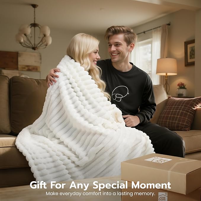 Joiedomi White Queen Size Blanket for Bed, Soft & Warm White Fleece Blankets Gifts for Women Men Mom, Cozy Cute Soft Cream White Throw 90x90 Inches