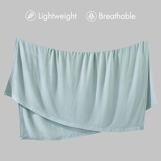 Madison Park 100% Egyptian Cotton Lightweight Summer Blanket, Breathable Waffle Knit Design, Soft Cozy All-Season Throw for Bed, Couch or Sofa, Light Blue King Size (108"x90")
