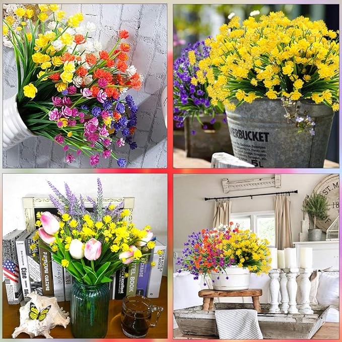 Artificial Flowers, 20 Bundles Outdoor Fake Flowers for Decoration UV Resistant Faux Plastic Plants Garden Porch Window Box Décor (White)