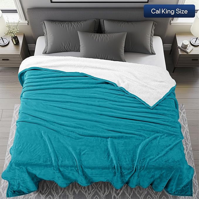 Utopia Bedding Sherpa Blanket California King Size (Turquoise, 102x96 Inches) - Soft Lightweight Plush Fleece Reversible Blanket for Bed, Sofa, Couch, Camping and Travel