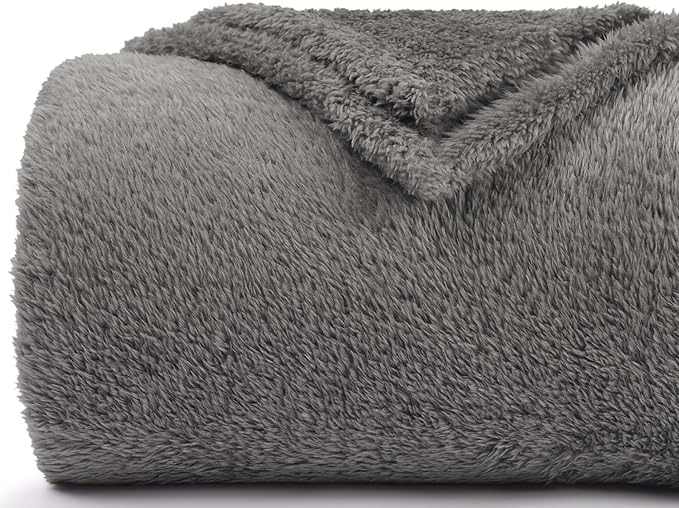 Plush Fleece Throw Blanket for Couch and Bed, Fluffy Fuzzy Cozy Queen-Size Soft Blankets All Season Use (60x80 Inches,Grey)