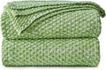 Longhui bedding Grass Green Knitted Throw Blanket for Couch - Soft, Cozy Machine Washable 100% Cotton Sofa Knit Blankets, Heavy 3.0lb Weight, 51 x 63 Inches,Grass Green and White Color.