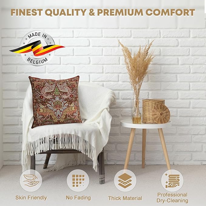 Charlotte Home Furnishings Throw Pillow Covers 16x16 in Red Dragon Decorative Couch Pillow Covers Boho Decor European Tapestry Cushion Cases Living Room Cozy Home Decor Jacquard Woven Soft Cotton