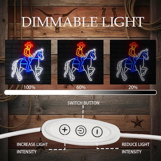 Large 24.5"x20" Cowboy Neon Sign for Wall Decor, Dimmable LED Light with Adapter, Perfect for Man Cave, Bar, Bedroom, Hip Hop Party, Birthday Gifts, or Teen Room Decor