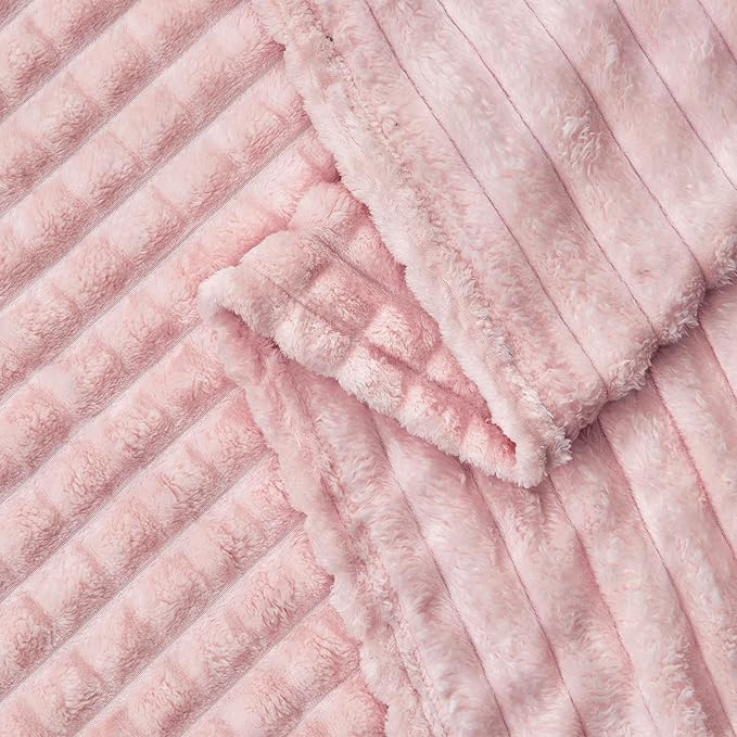 FY FIBER HOUSE Throw Blanket for Couch Soft Warm Fuzzy Twin Size Blankets for Sofa All Season Use, 60x80 Inches, Pink