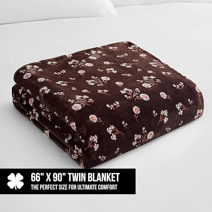 Lucky Brand Daisy Brown Floral 66"X90" Cozy Plush Blanket - Premium Microfiber Throw for Luxurious Comfort and Style Twin/Twin XL Size