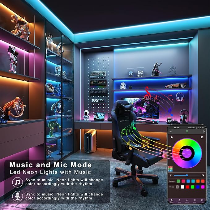 Led Lights for Bedroom 50ft Music Sync Color Changing Led Strip Lights with 60 Key Remote and App Control RGB Led Light Strip for Home Party Room Decoration