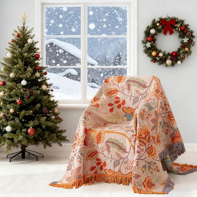 Boho Throw Blankets for Bed Couch, 100% Cotton Soft Cozy Mexican Blanket Rustic Quilt 60"x80",Lightweight Reversible Muslin Farmhouse Decor Blankets for Armchair,Picnic,Sofa
