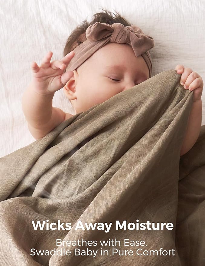 Momcozy Muslin Swaddle Blankets, 4-Pack Breathable and Skin-Friendly Receiving Blankets, Swaddle Blanket Shower Gifts & Baby Registry Essentials, Large 47"x47", Warm Amber