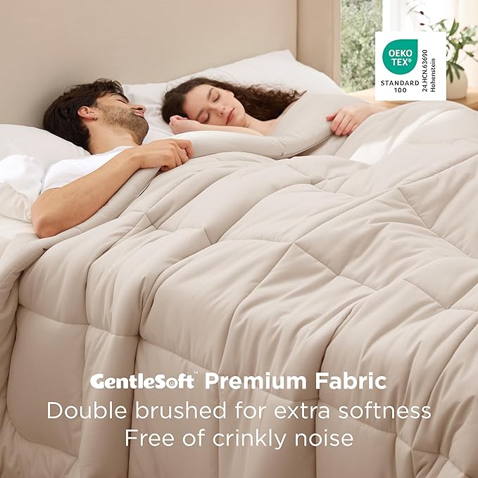Bedsure Comforter Duvet Insert - Quilted Comforters Oversized King Size, All Season Duvet, GentleSoft Down Alternative Bedding, with 8 Tabs, Gifts for Women/Men, Beige, Oversized King 116 x 98 Inches