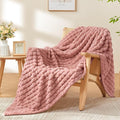 BEDELITE Dusty Pink Throw Blanket for Couch and Bed- Super Soft and Warm 3D Checkered Fluffy Fuzzy Fleece Blanket, Luxurious Plush Cozy Blanket for Room Decor Fall and Winter, 50x60 inches
