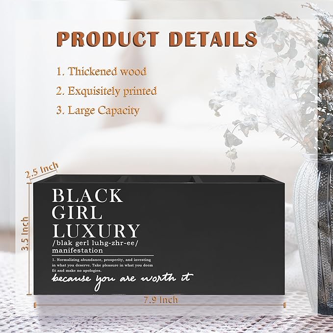 Black Girl Luxury Inspirational Pen Pencil Holder, Desk Accessories Gifts for Black Women, African American Positive Affirmations Pencil Pen Holder Organizer for Home Office