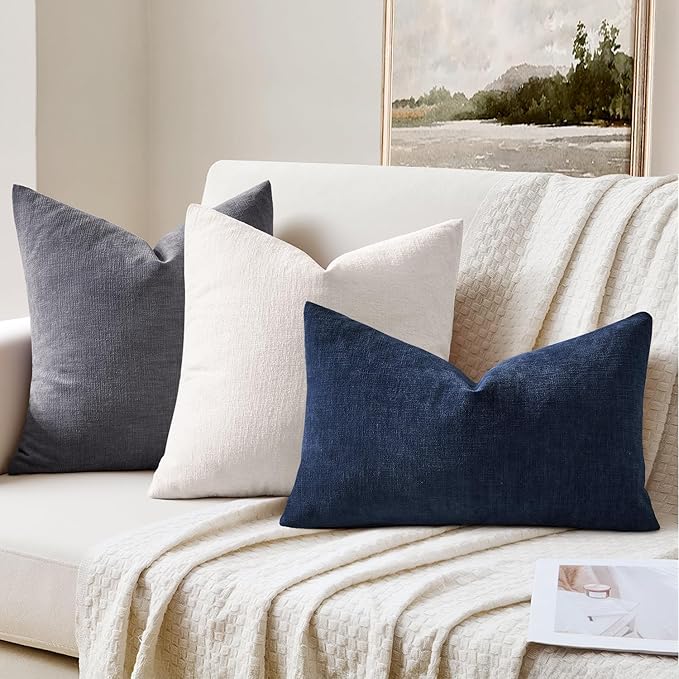 MIULEE Navy Couch Pillow Covers 12x20 Inch, Set of 2 Soft Chenille Decorative Lumbar Throw Pillow Covers Farmhouse for Sofa Living Room Bed