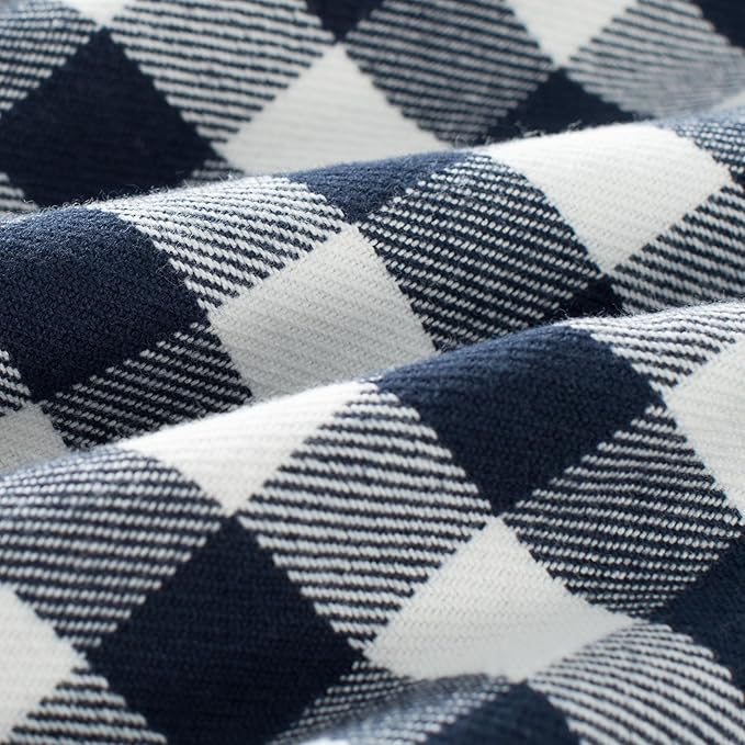 100% Cotton Throw Blanket Plaid Soft Lightweight Cozy Farmhouse Tassels Summer Thin Breathable Throws for Couch Sofa Bed (50" × 60" Navy Blue)