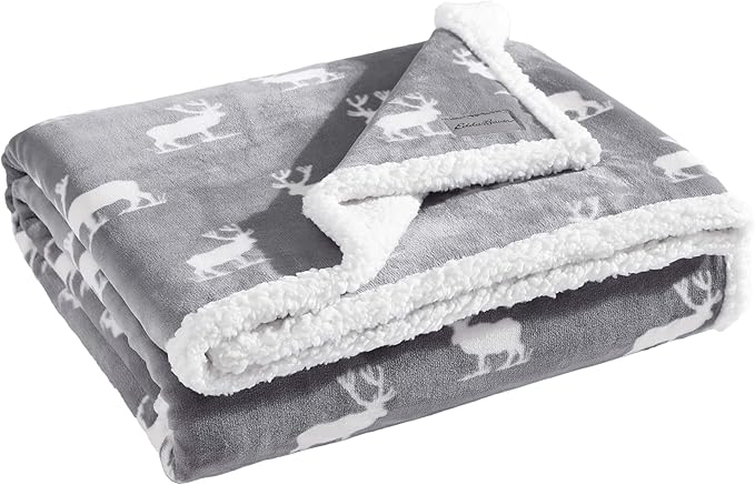 Eddie Bauer - Throw Blanket, Brushed Fleece & Plush Sherpa Bedding, Blanket for Couch & Bed (Elk Stance Grey, 50" x 60")
