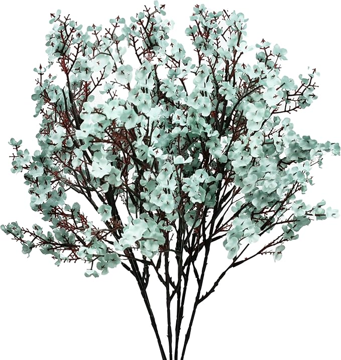 Mandy's Light Blue Artificial Baby’s Breath Flowers 6 Bundles Silk Gypsophila, 18.5 Inch European Style Modern Home Decor Centerpiece, Neutral Wedding Flower Arrangements