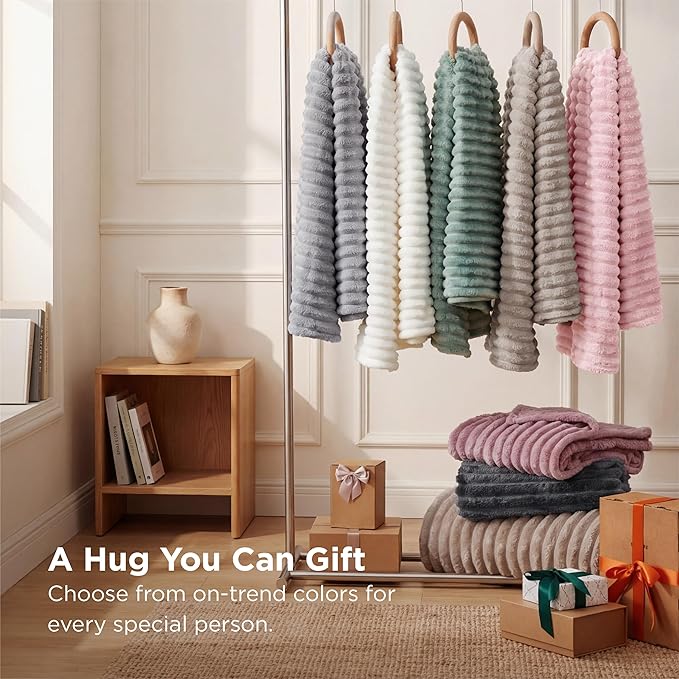 Bedsure GentleSoft White Throw Blanket for Couch - Soft Cozy Fleece Throw Blankets for Women Girls, Mothers Graduation Birthday Gifts for Women Her Mom, Room Home Spring Decor, Off White, 50x60 Inches