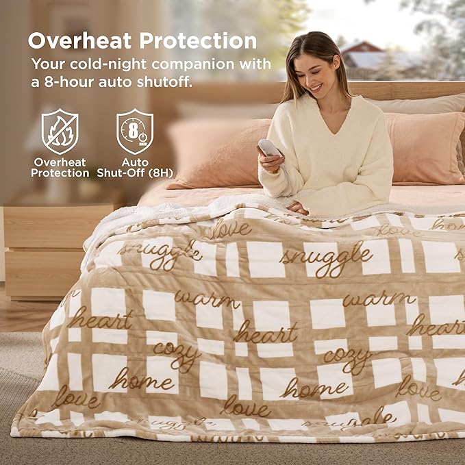 Bedsure Christmas Heated Blanket Throw - Soft Flannel Sherpa Electric Blanket with Pet Pattern, Heated Throw as a Gift, with 6 Heating Levels, 4 Time Settings, and 3-Hour Auto-Off (50x60 inches)