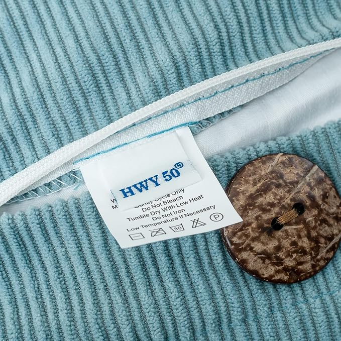HWY 50 Light Blue Chenille Throw Pillow Covers 12x20 Inch with Triple Buttons, Soft Farmhouse Accent Decorative Cushion Cases for Couch Sofa Living Room Pack of 2 Rectangle