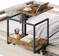 Bedside Shelf, Bed Shelf with 360° Rotating and Height-Adjustable Tray, Drom Side Tray Table, Nightstand with Storage for College, Bedroom, Rustic Brown and Black