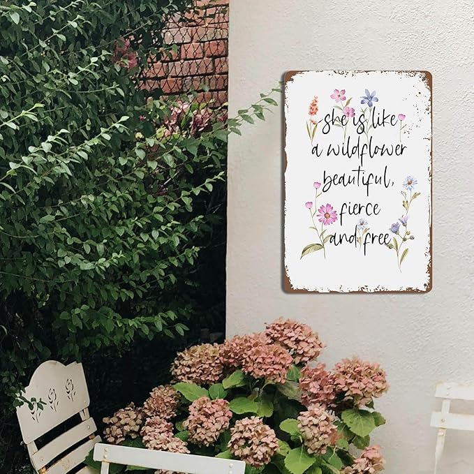 Wildflower Decor Vintage Party Decor Funny Tin Sign For Birthday Party Wildflower Baby Shower Decorations Outdoor Metal Wall Art Garage Metal Sign She Is Like A Wildflower Beautiful Fierce And Free