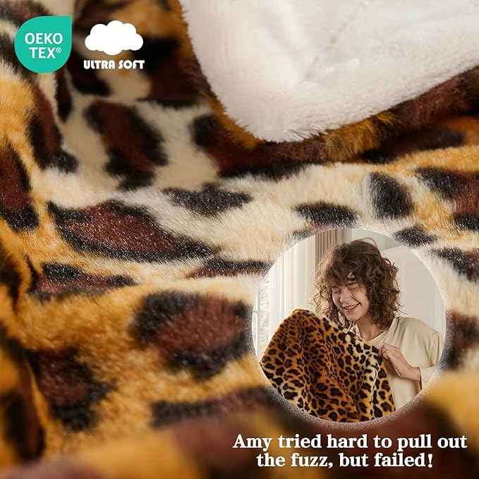 Krifey Leopard Print Blanket, Faux Fur Throws for Bed, Soft Cozy Fuzzy Fluffy Thick Warm Plush Cheetah Print Blanket, Christmas Birthday Gifts for Mom Dad Women Men, Room Decor, 50x60in