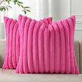 Pallene Faux Fur Plush Throw Pillow Covers 22x22 Set of 2, Luxury Soft Fluffy Striped Decorative Pillow Covers for Sofa, Couch, Living Room, Hot Pink