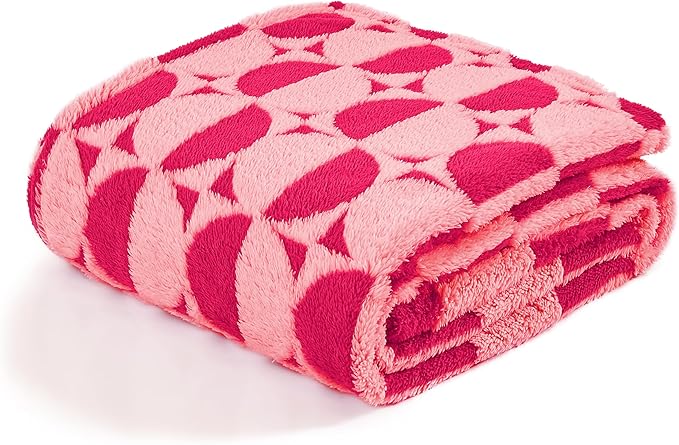 3D Circle Pattern 300 GSM Hot Pink Throw Blanket for Couch - Fleece Picnic Blankets for Women,Warm Spring Throw Blanket, 50x60 Inches